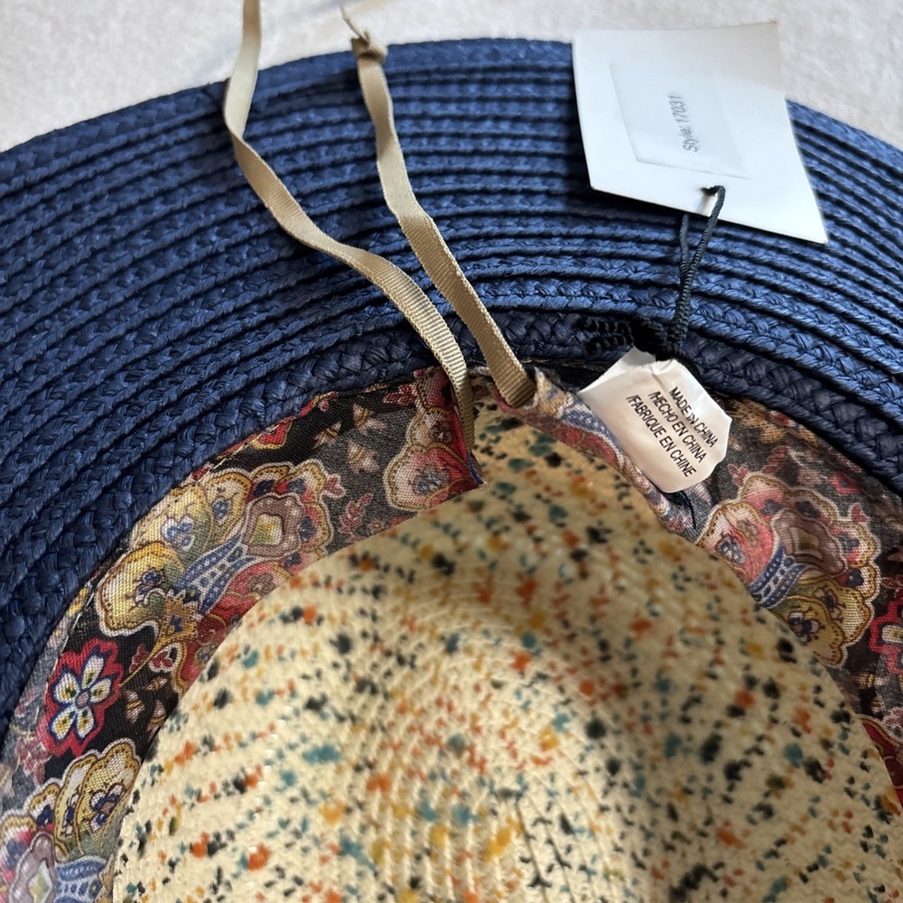 Giovannio New York Blue Multicolor Speckled Sun Hat Wide Brim Paper Beach Cruise - Picture 10 of 11